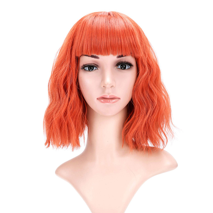 VCKOVCKO Short Bob Wigs Pastel Wavy Wig With Air Bangs Womens Shoulder Length Wigs Curly Wavy Synthetic Cosplay Wig Past