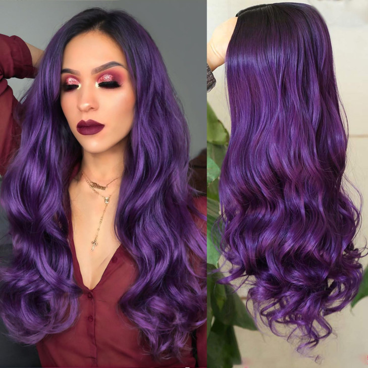 Fancy Hair Ombre Wig Bluish Light Blue Wigs Long Curly Wavy Hair Wigs 2 Tones Dark Roots Synthetic Teal Daily Party Cosp