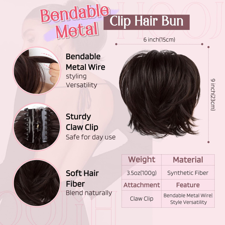 HOOJIH Ponytail Extension Claw Clip in Straight Hair Bun Messy Bun 9 Inch Short Ponytail Extension with Bendable Metal W