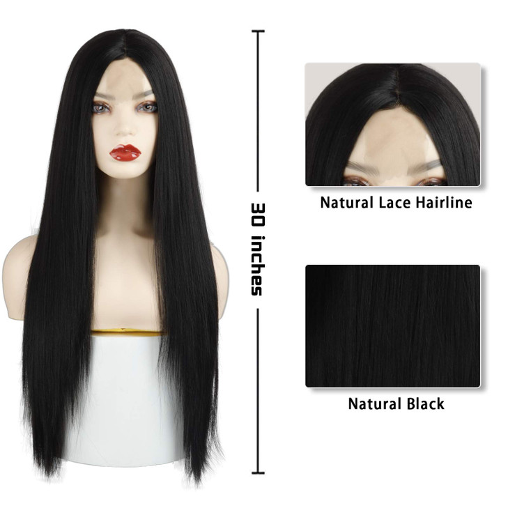 Xinran Long Straight Black Wigs for Women Synthetic Black Straight Wig Looking Natural Black Long Hair Wigs 30 inchBlack