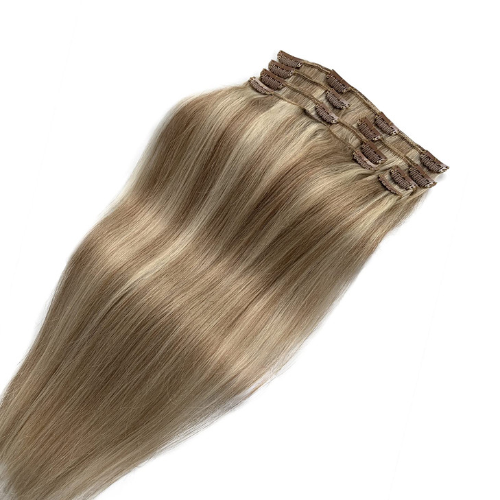 Clip in Hair Extensions Brown Mix Blonde Real Hair Clip in Extensions 15 Inch Natural Straight Platinum Blonde Highlight