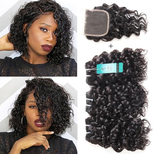 Malaysian Water Wave Bundles with Closure 12A Bundles Human Hair Ocean Wave Wet Wavy Human Hair Bundles with Lace Closur