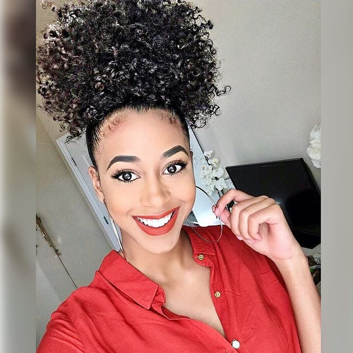 LEOSA High Puff Afro Ponytail Drawstring Short Afro Kinky Curly Pony Tail Clip in on Synthetic Curly Hair Bun Made of Ka