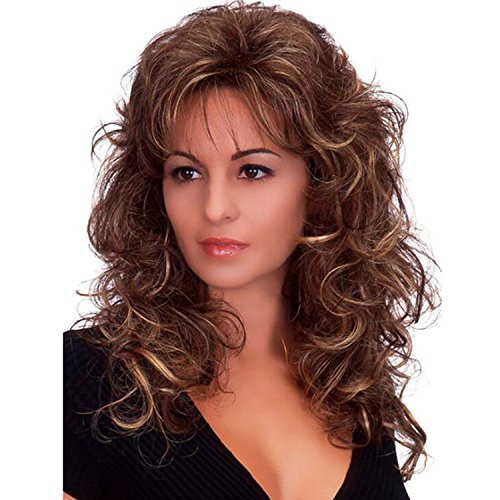 Deifor Women 80s Rocker Wigs Long Curly Heat Resistant Synthetic Natural Looking Hair for CosplayBrown Mix Blonde