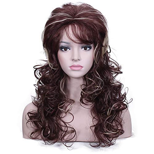 Deifor Women 80s Rocker Wigs Long Curly Heat Resistant Synthetic Natural Looking Hair for CosplayBrown Mix Blonde