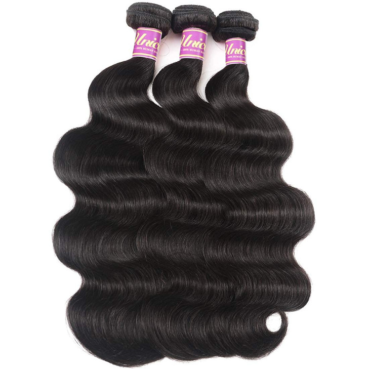 Unice Hair Brazilian Unprocessed Virgin Human Hair Weave Bundles 3pcs Body Wave Weft Extensions Natural Color 14 16 18 I