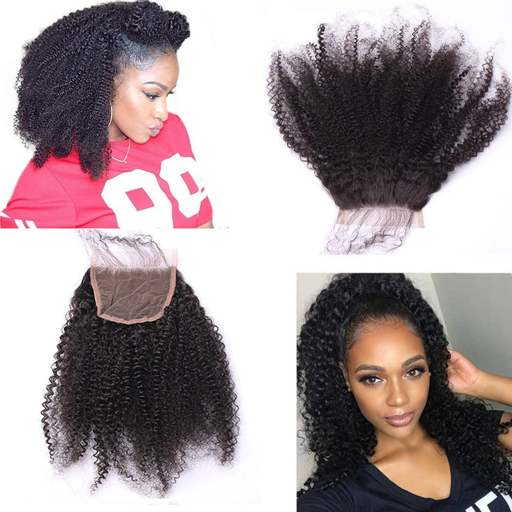 Nicewig 100 Human Hair Lace Closure 4b 4c Afro Kinky Curly Top Lace Closure 4X4 Top Closures Piece with Baby Hair Free P