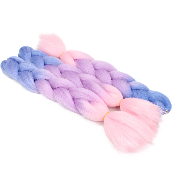 VCKOVCKO Pink Jumbo Braid Crochet Braids Hair Extension Three Tone Ombre Color Rainbow Jumbo Braiding For Twist Braiding