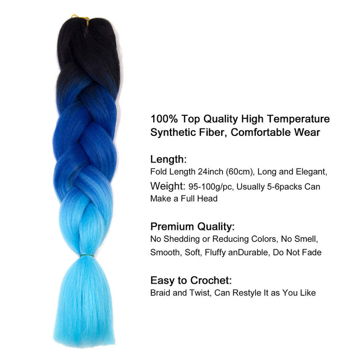 Ombre Kanekalon Braiding Hair Extensions 24 100gpcs Synthetic Hair Extensionsblackbulelight blue3pcs