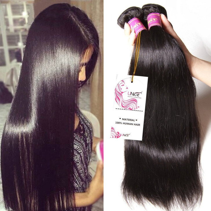 UNICE Hair 10A Malaysian Straight Human Hair 3 Bundles Unprocessed Virgin Human Hair Weave Extensions 14 16 18 inch
