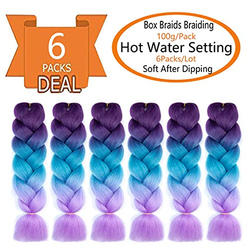 SHUOHAN 6 Packs Ombre Jumbo Braiding Hair Extensions 24 Inch High Temperature Synthetic Fiber Hair Extensions for Box Br