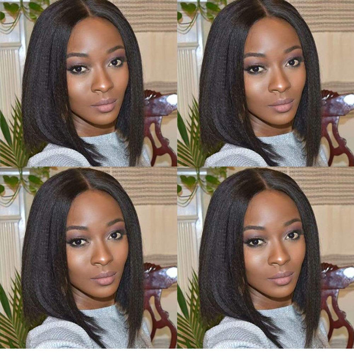 EIAKE Light Yaki Straight Human Hair Clip In Hair Extensions for Black Women Brazilian Virgin Hair Coarse Yaki Clip Ins
