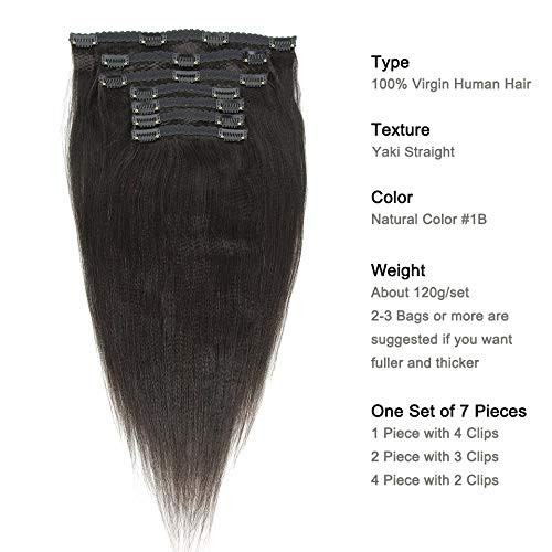 EIAKE Light Yaki Straight Human Hair Clip In Hair Extensions for Black Women Brazilian Virgin Hair Coarse Yaki Clip Ins