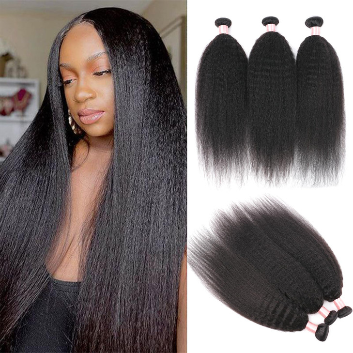 DAIMER Kinky Straight Human Hair 3 Bundles 100GPcs Yaki Straight Human Hair Bundle Unprocessed Brazilian Virgin Human Ha