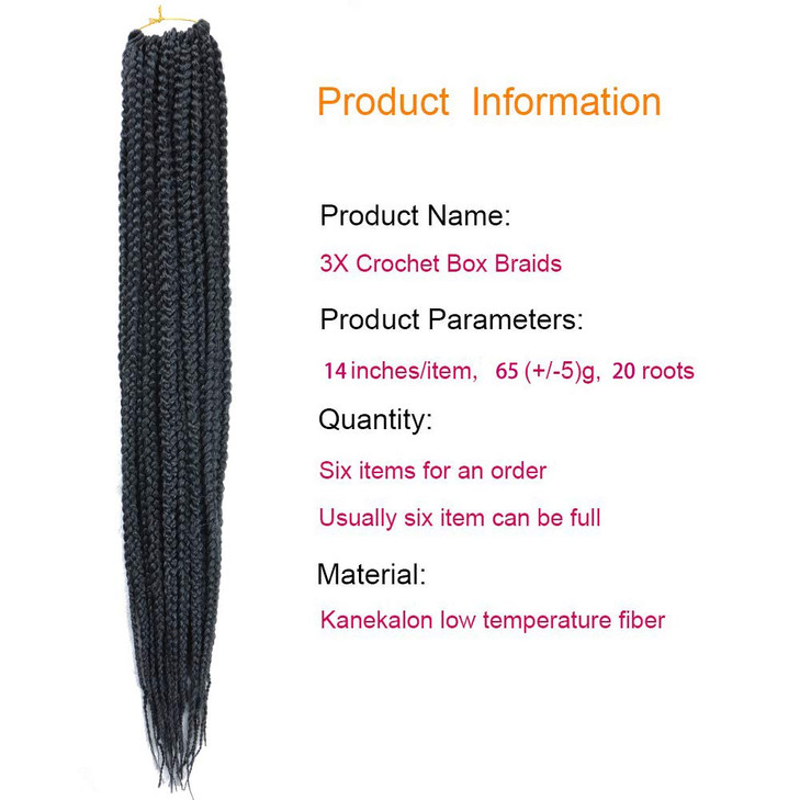 Mayloss 6 PacksLot 14182430 inch 1cm 20 StrandsPack Thin 3X Box Braid Crochet Hair Extensionin Diameter 3X Synthetic Bra