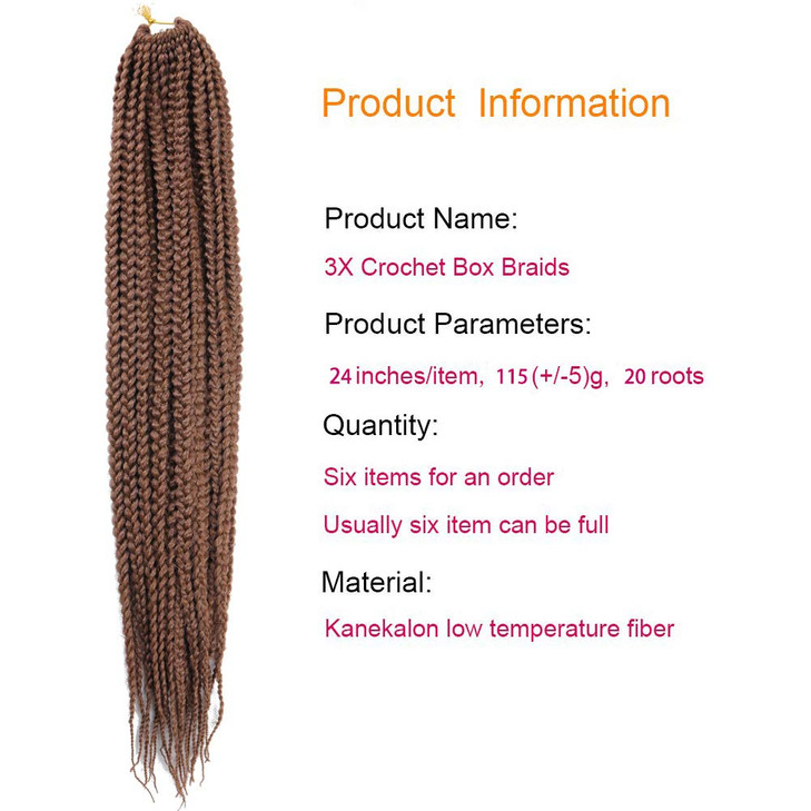Mayloss 6 PacksLot 14182430 inch 1cm 20 StrandsPack Thin 3X Box Braid Crochet Hair Extensionin Diameter 3X Synthetic Bra