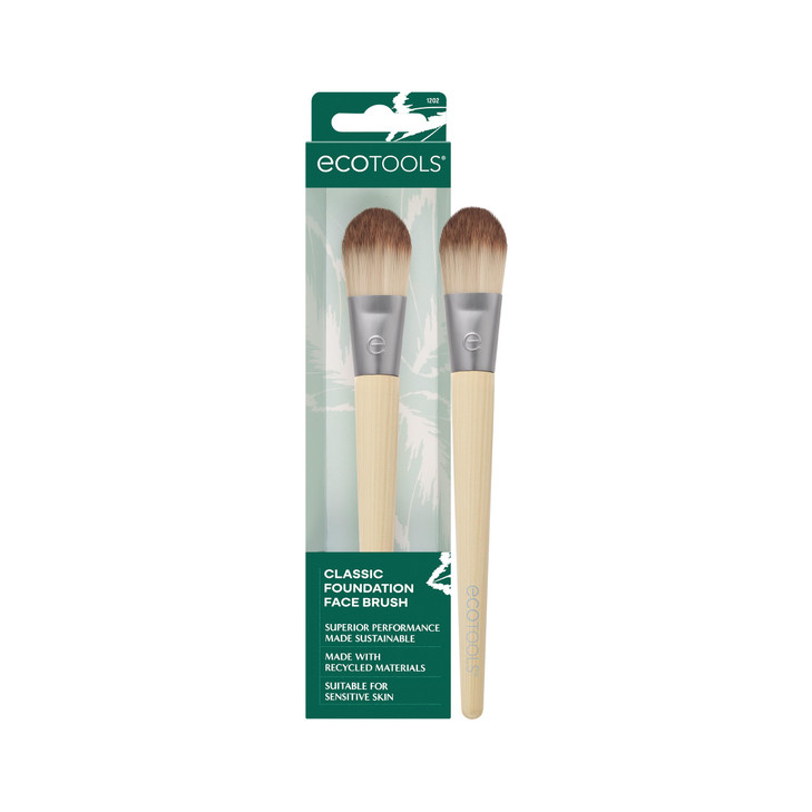 EcoTools Classic Foundation Face Brush, For Liquid, & Cream Foundation, Flat Foundation Brush, Makeup Brush For Natural Makeup, Buildable Coverage, S