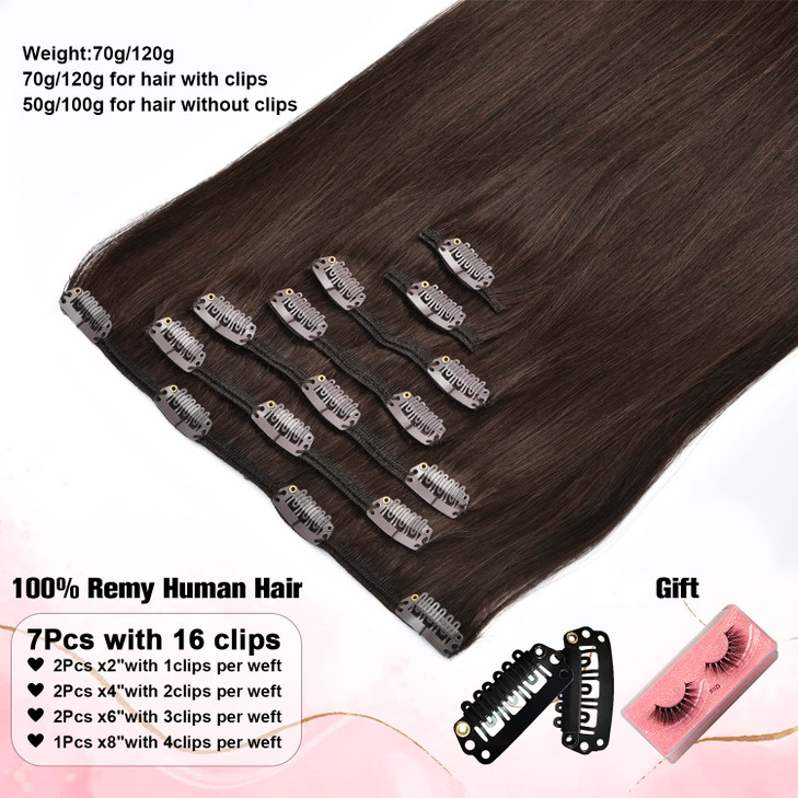Senmy Real Hair Extensions Clip In Human Hair 9A Brazilian Hair 18inch 120g Dark Brown Hair Extensions Clip in 7pcs 16cl