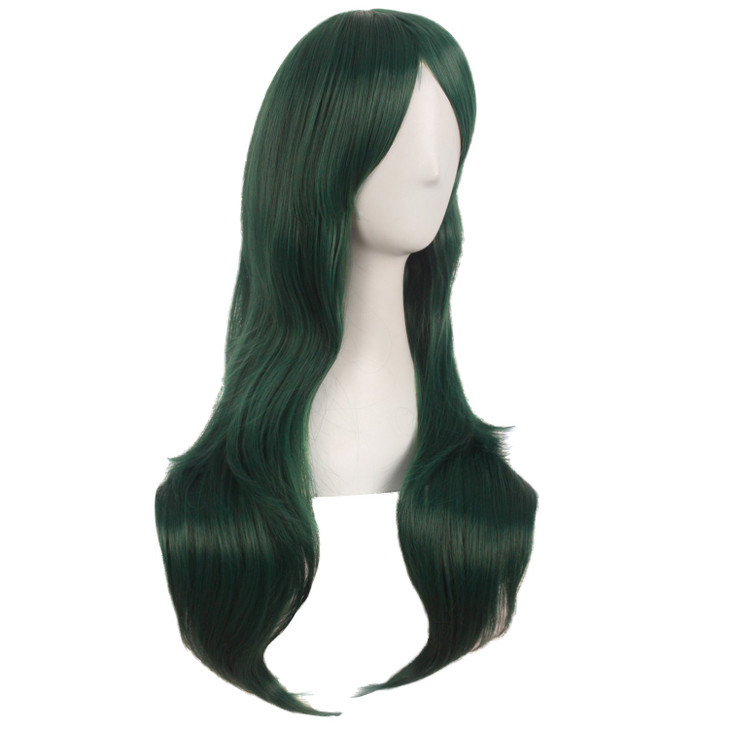 MapofBeauty 28 Inch70cm Women Side Bangs Long Curly Hair Cosplay Wigs Pine Green