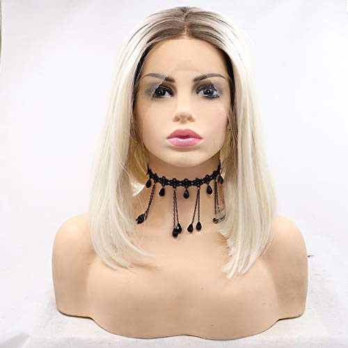 sylvia Blonde Bob Lace Front Wigs Short Straight Synthetic Wigs 14 Inch Natural Straight Synthetic Wigs Heat Resistant F