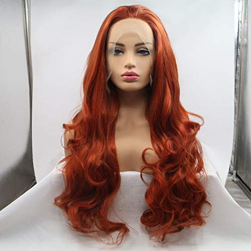 Sylvia 360 Copper Red Soft Lace Front Wig Body Wave Synthetic Wigs Preplucked Free Parting Realistic Hairline Half Hand