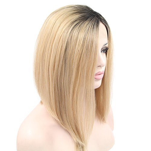 Melody Blonde Ombre Lace Front Wig With Dark Roots Mixed 2tone Short Bob Brown Gold Synthetic Lace Front Wigs For Women