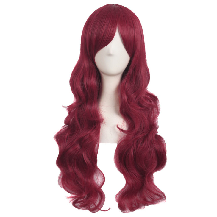 MapofBeauty 28 Inch70cm Charming Women Side Bangs Long Curly Full Hair Synthetic Wig Red