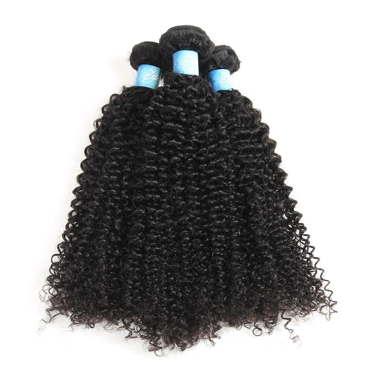 BLY 7A Mongolian Kinky Curly Human Hair Bundles 161820 Inch Unprocessed Hair Weave Weft for Black Women Natural Color