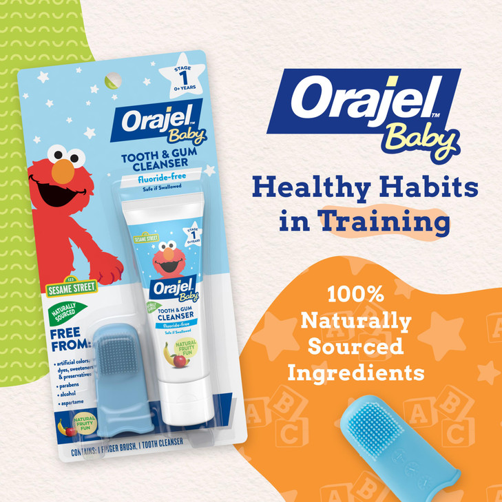 Orajel Baby Elmo Tooth & Gum Cleanser Fluoride-Free, 1 Finger brush, 1 Toothpaste 1oz; #1 Pediatrician Recommended Fluoride-Free Toothpaste* online at globaldelivered