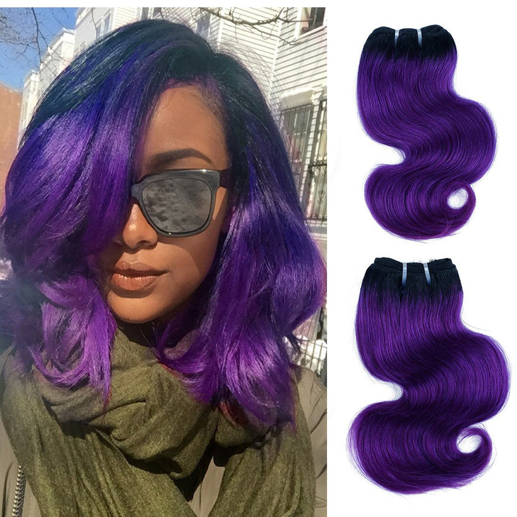 FASHION LINE 8 Human Hair Bundles Ombre Two Tone Brazilian Virgin Hair Extensions Body Wave 50g Bundles 8888 Inch 1bpurp