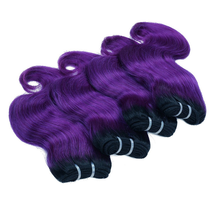 FASHION LINE 8 Human Hair Bundles Ombre Two Tone Brazilian Virgin Hair Extensions Body Wave 50g Bundles 8888 Inch 1bpurp