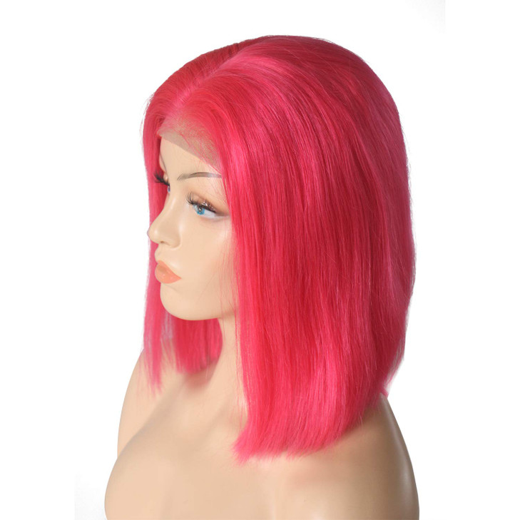 Glueless Wig Hot Pink Lace Front Human Hair Straight 180 Density 13x4 Frontal 8inch Pre Plucked with Baby Hair Brazilian