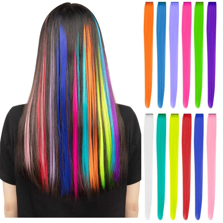 YaFex 12 Pcs Clip in Hair Extensions 22 Inch Colored Hair Extensions Party Highlights Long Straight Synthetic Hairpieces