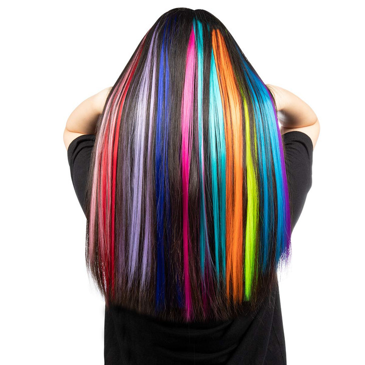 YaFex 12 Pcs Clip in Hair Extensions 22 Inch Colored Hair Extensions Party Highlights Long Straight Synthetic Hairpieces