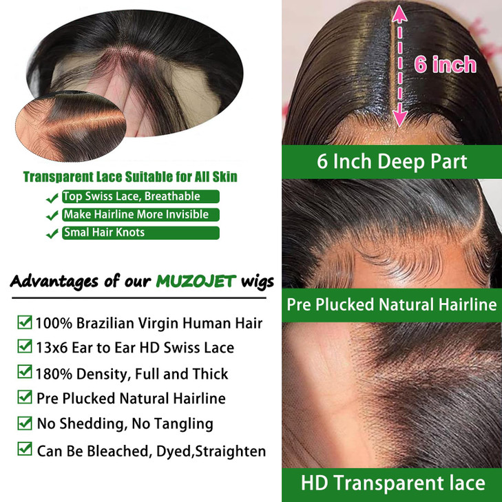13x6 Lace Front Wigs Human Hair Pre Plucked 180 Density 26 Inch HD Body Wave Lace Front Wigs Human Hair 10A Frontal Wigs