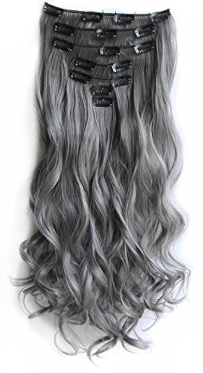 SWACC Women 20 Inches Curly Full Head 7 Separate Pieces Heat Resistance Synthetic Hair Clip in Hair Extensions Grey