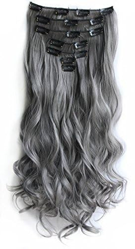 SWACC Women 20 Inches Curly Full Head 7 Separate Pieces Heat Resistance Synthetic Hair Clip in Hair Extensions Grey