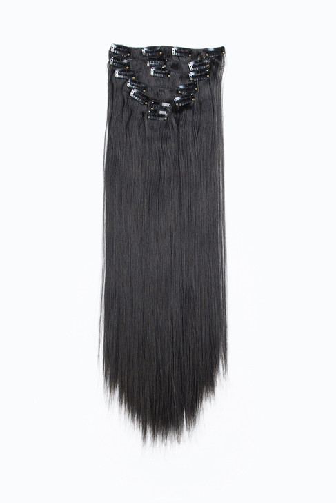 SWACC Women 22 Inches Straight Full Head 7 Separate Pieces Heat Resistance Synthetic Hair Clip in Hair Extensions 1BOff
