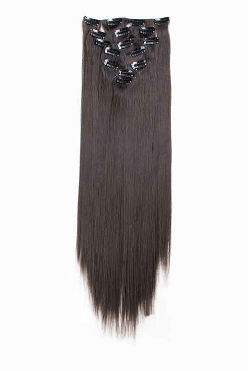 SWACC Women 22 Inches Straight Full Head 7 Separate Pieces Heat Resistance Synthetic Hair Clip in Hair Extensions Dark B