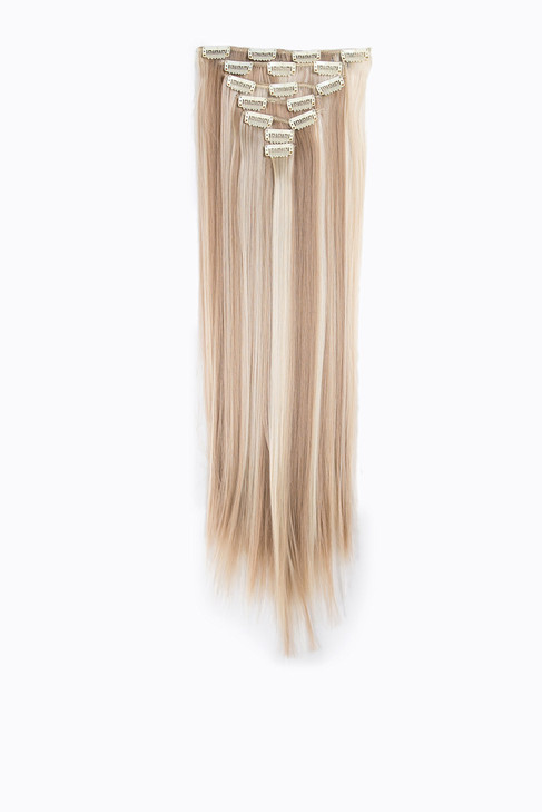 SWACC Women 22 Inches Straight Full Head 7 Separate Pieces Heat Resistance Synthetic Hair Clip in Hair Extensions Dark H