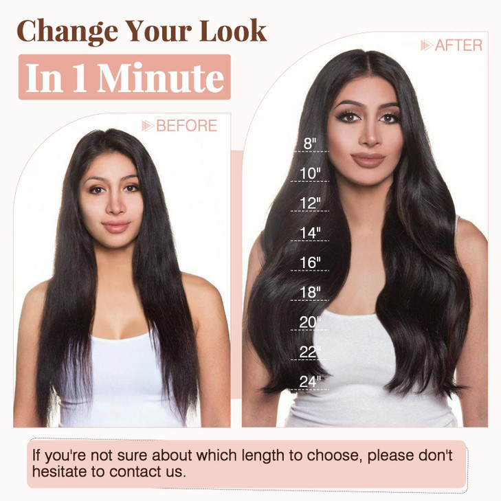 Hairro 100 Human Hair Clip in Extensions Thin Straight Human Hair Clip on Hairpieces 24 Inch Long 80g Machine Weft 8pcs