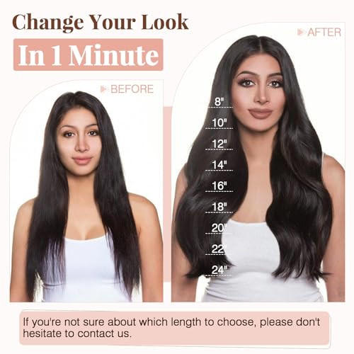 Hairro Clip in Hair Extensions 100 Human Hair 18 Inch 70g Thin Standard Weft 8 Pcs 18 Clips Straight Hair for Women Beau