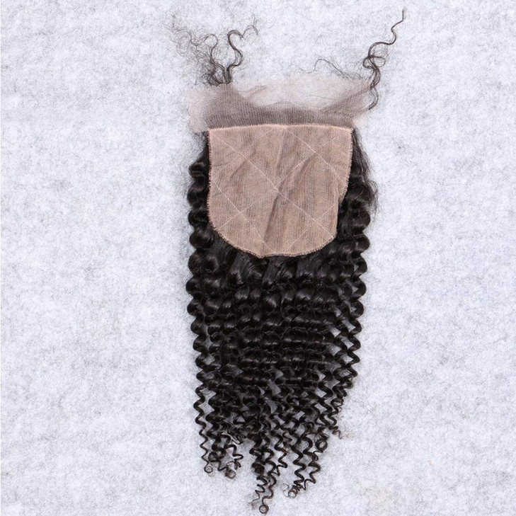 Afro Kinky Curly Silk Closure 4x4 Silk Base Lace Human Hair Top Full Closure Piece Hidden Knots Free Part Brazilian Remy