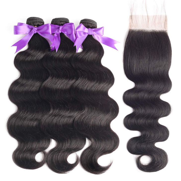 Beauhair Brazilian Body Wave Virgin Human Hair Bundles with Closure 26 26 26 with 20 closure Unprocessed Bundles with La