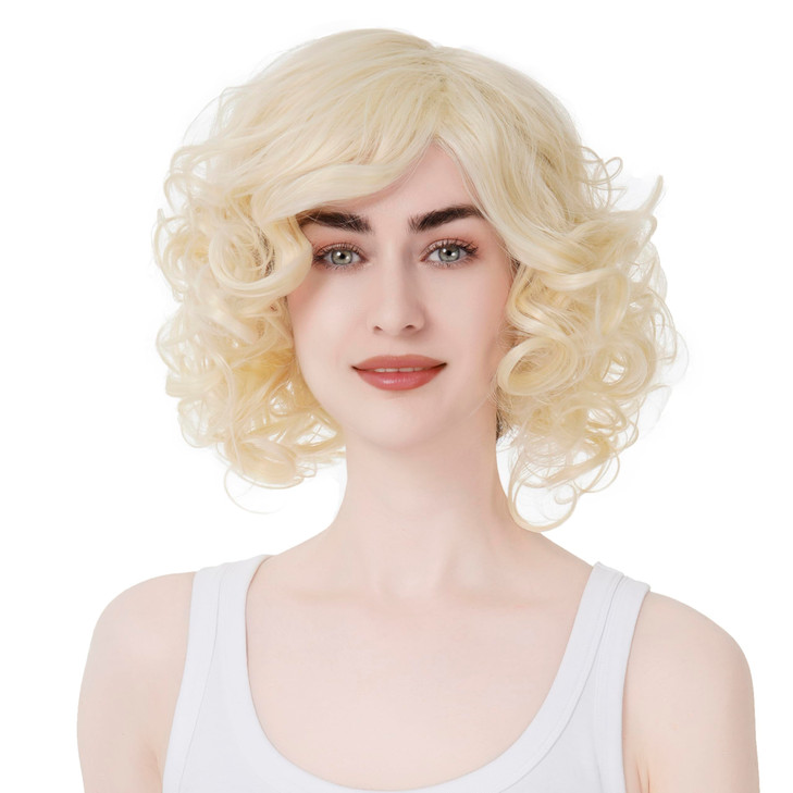 Aimole Women Short Curly Wig Synthetic Hair Cosplay Costume Halloween Party Daily Everyday Wear Wig Heat Resistant 613E