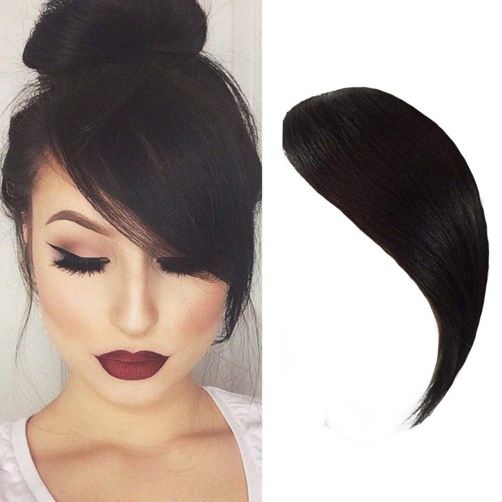 Dsoar Side Bangs Clip in Real Human Hair Bang Natural Clip on Straight Fringe Hair ExtensionsNatural Black Color