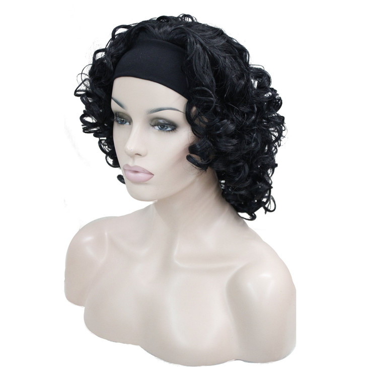Lydell 12 Super Curly Wigs Jet Black Synthetic Headband Wigs Jet Black