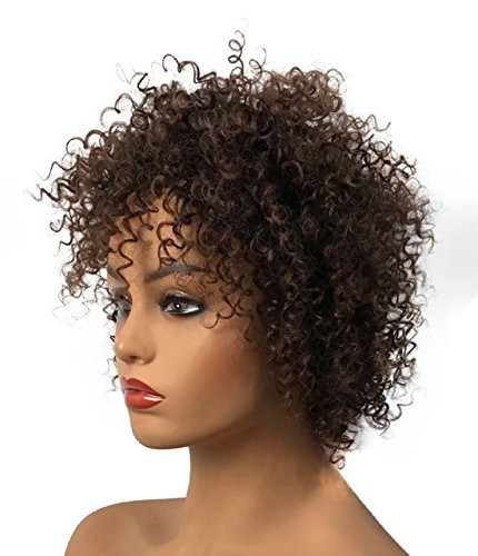 Wiginway Short Kinky Curly Dark Auburn Wigs with Black Root Afro African American Full Wigs Hair Replacement 8 Inch