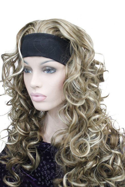 Wiginway 34 Band Headband wig Womens Brown Mixed Color Long Curly Wigs for Women ladies