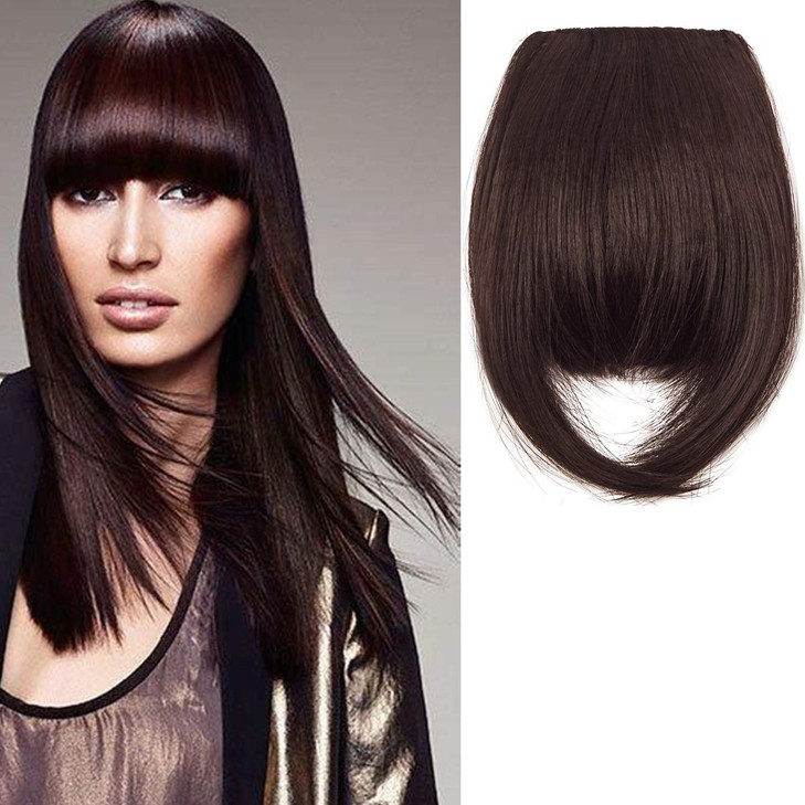 8 Clip in Bangs Hair Extensions Thick Full Neat Bangs Fringe Hair Extension with Temples One Piece Clip on Front Bangs H